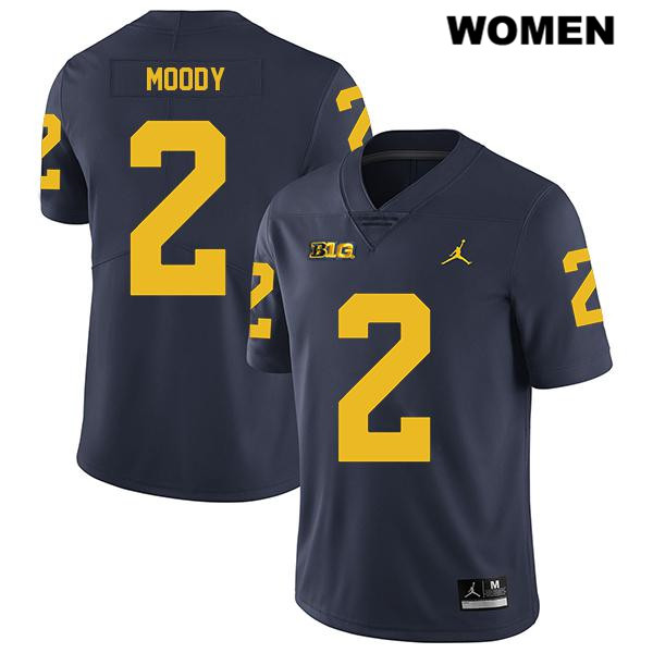 Women's NCAA Michigan Wolverines Jake Moody #2 Navy Jordan Brand Authentic Stitched Legend Football College Jersey YB25K03VF